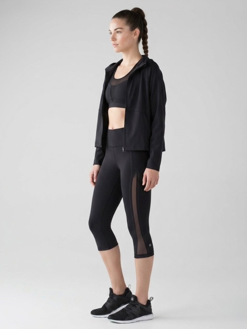 Lululemon Smooth Stride Cropped Leggings Black Luxtreme Mesh Trim Capri 17" Sz 6